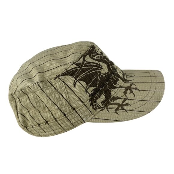 Dragon Graphic Khaki Striped Military Style Cap With Adjustable Back Strap - Picture 4 of 9